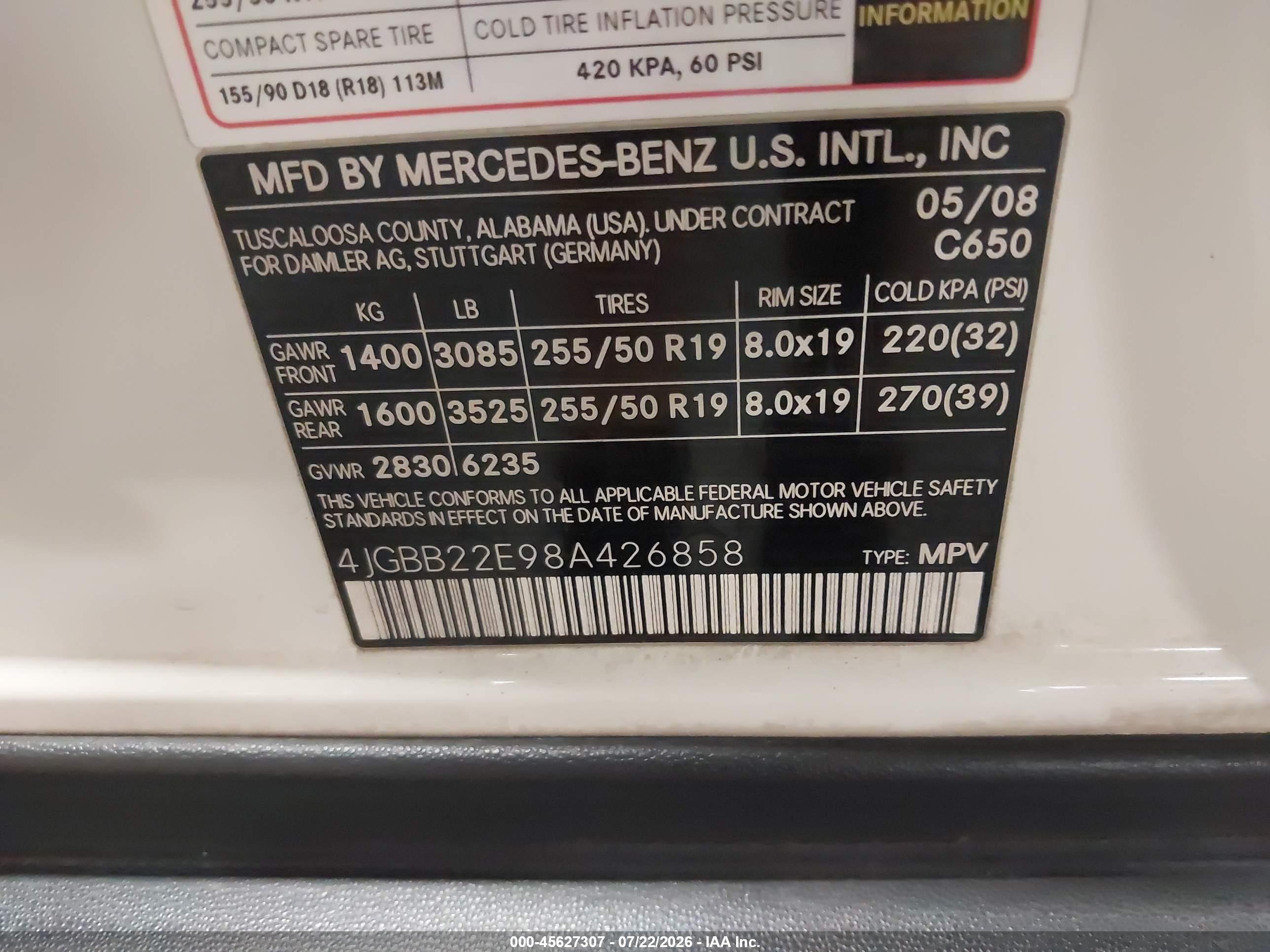 2008 MERCEDES-BENZ M-CLASS ML320 CDI 4MATIC