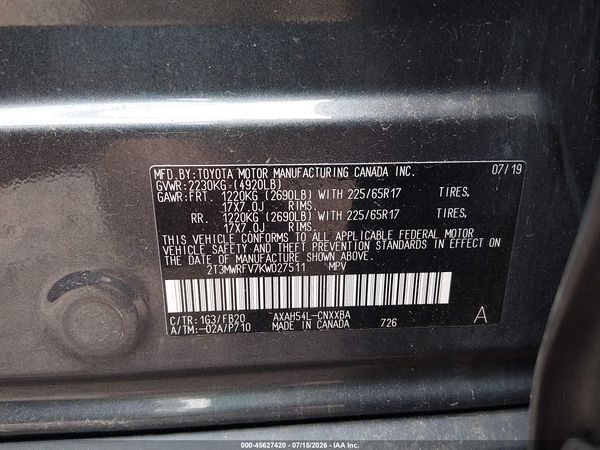 2019 TOYOTA RAV4 HYBRID LE