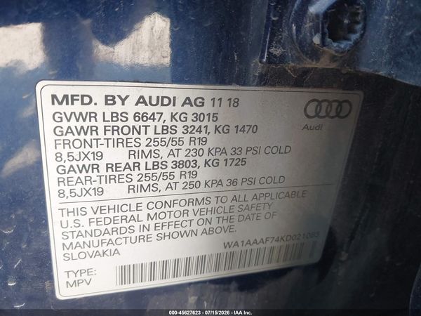2019 AUDI Q7 55 PREMIUM/55 SE PREMIUM