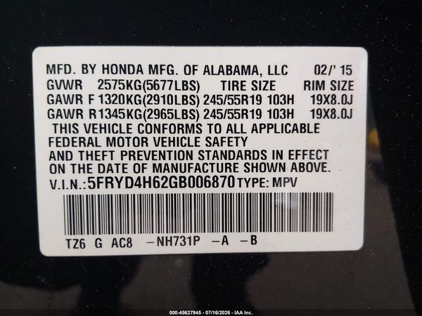 2016 ACURA MDX SH-AWD w/Tech pkg & RES