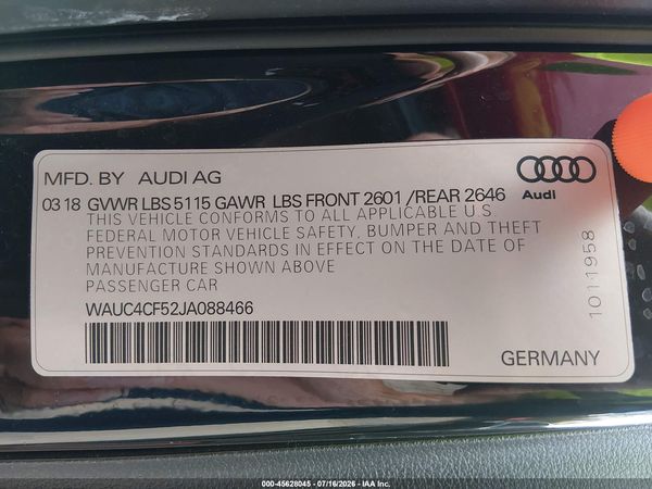 2018 AUDI S5 3.0T PREMIUM PLUS