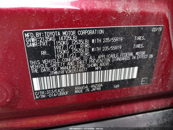 2019 TOYOTA RAV4 LIMITED