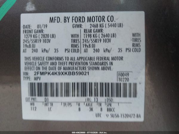 2019 FORD EDGE TITANIUM — I9