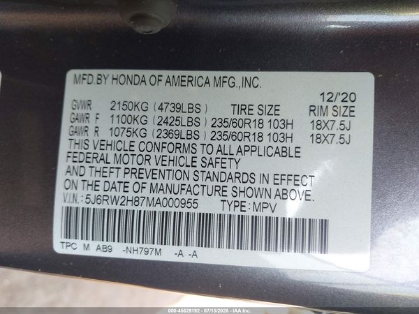 2021 HONDA CR-V AWD EX-L
