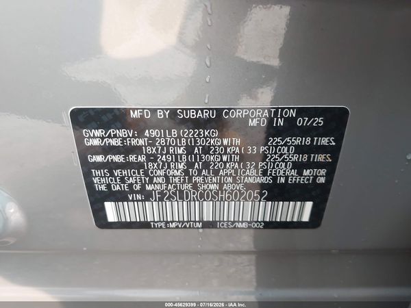 2025 SUBARU FORESTER LIMITED — I9
