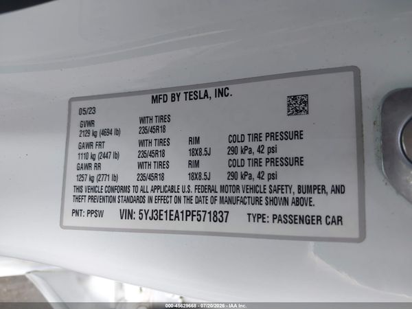 2023 TESLA MODEL 3 REAR-WHEEL DRIVE