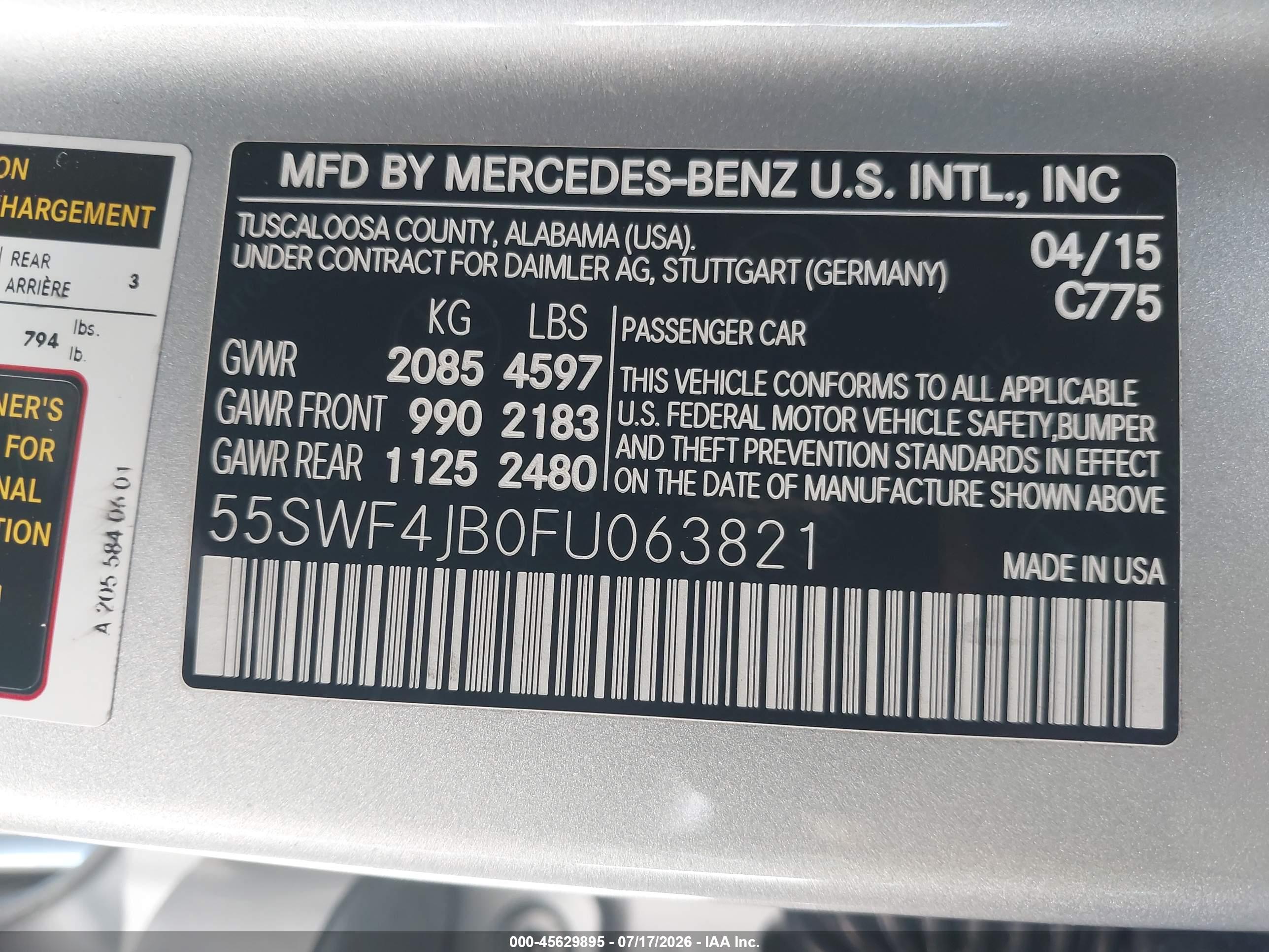 2015 MERCEDES-BENZ C 300 Base