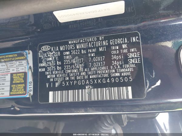 2019 KIA SORENTO 3.3L LX