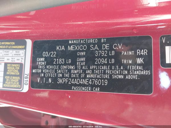 2022 KIA FORTE LXS