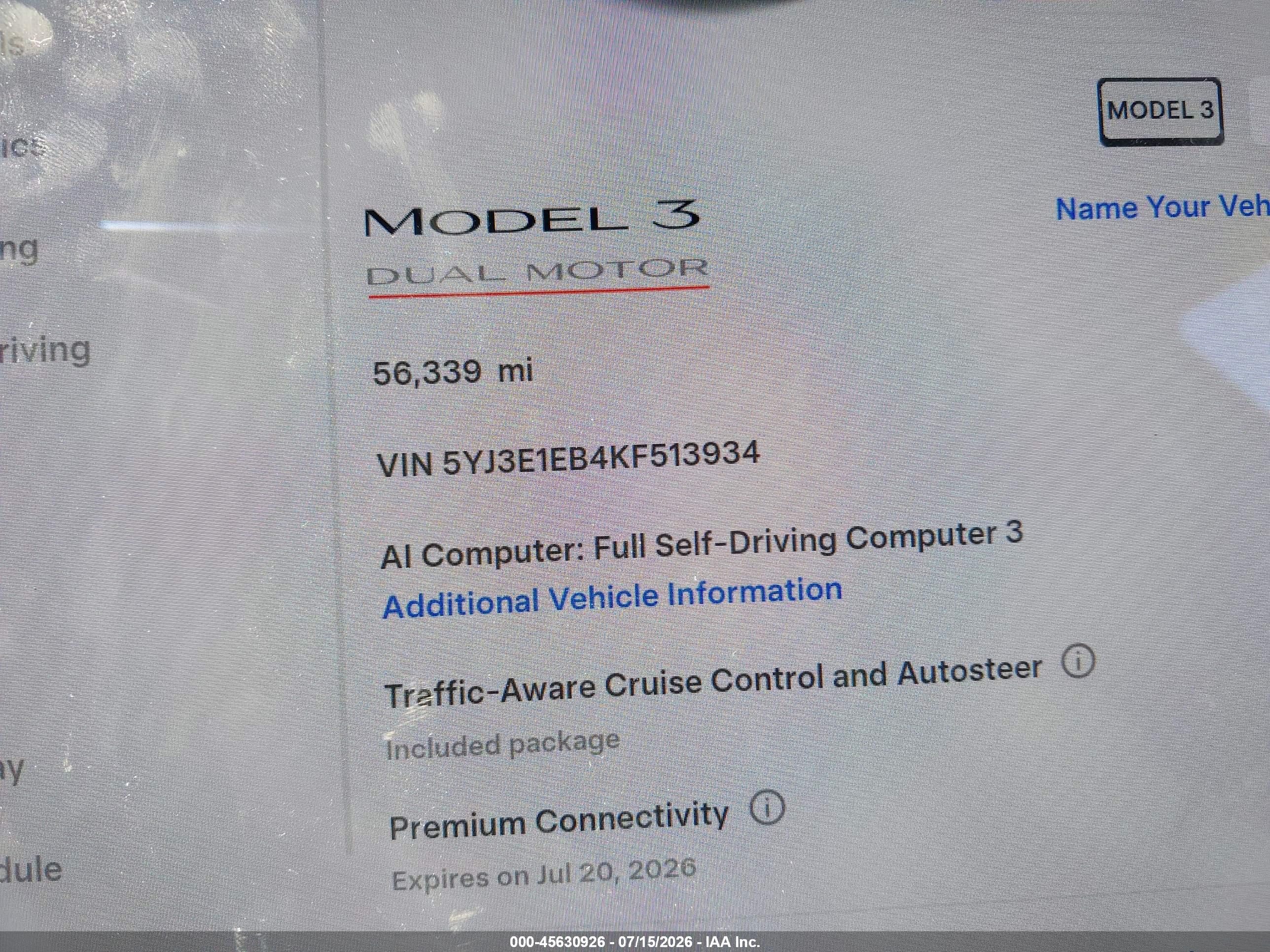 2019 TESLA MODEL 3 LONG RANGE/PERFORMANCE
