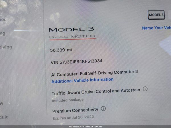 2019 TESLA MODEL 3 LONG RANGE/PERFORMANCE
