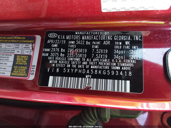 2019 KIA SORENTO 3.3L EX SPORT