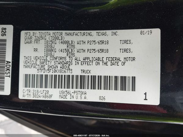 2019 TOYOTA TUNDRA TRD PRO 5.7L V8