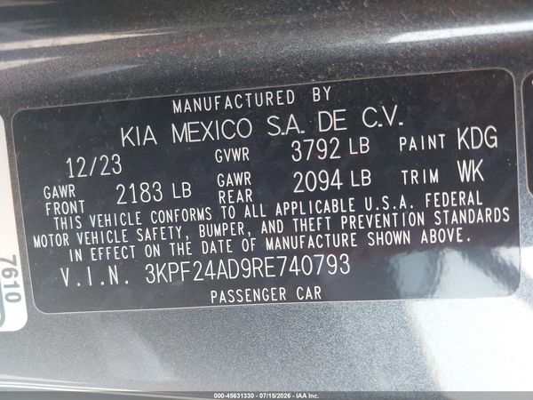 2024 KIA FORTE LXS