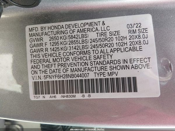 2022 HONDA PILOT AWD SPECIAL EDITION