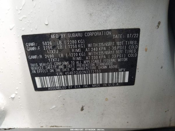 2022 SUBARU OUTBACK WILDERNESS