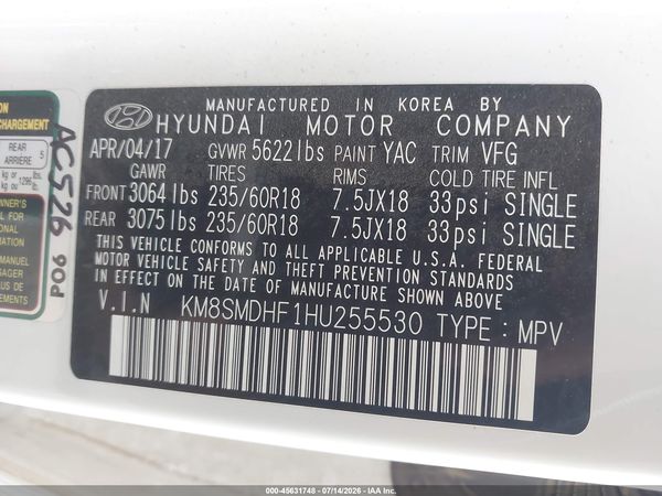 2017 HYUNDAI SANTA FE SE