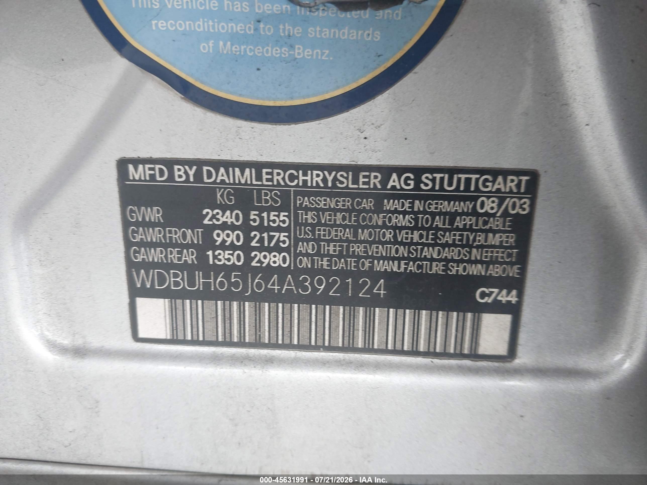 2004 MERCEDES-BENZ E 320 E320
