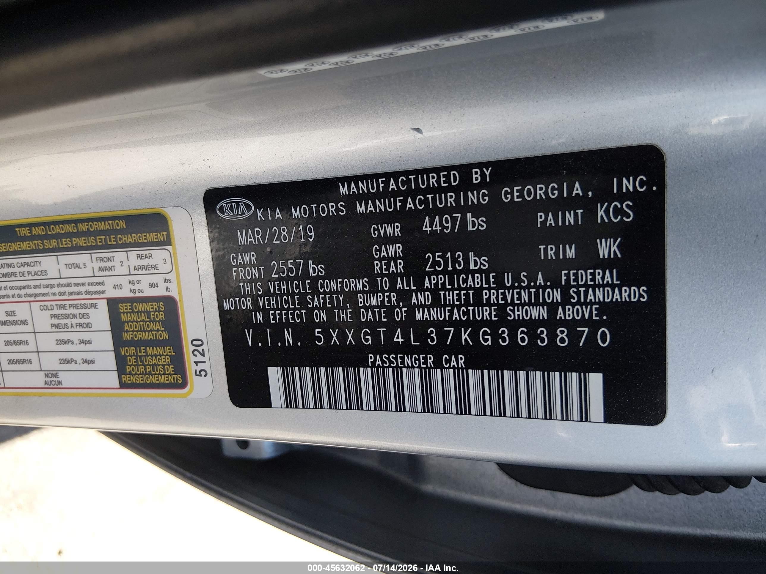 2019 KIA OPTIMA LX, S