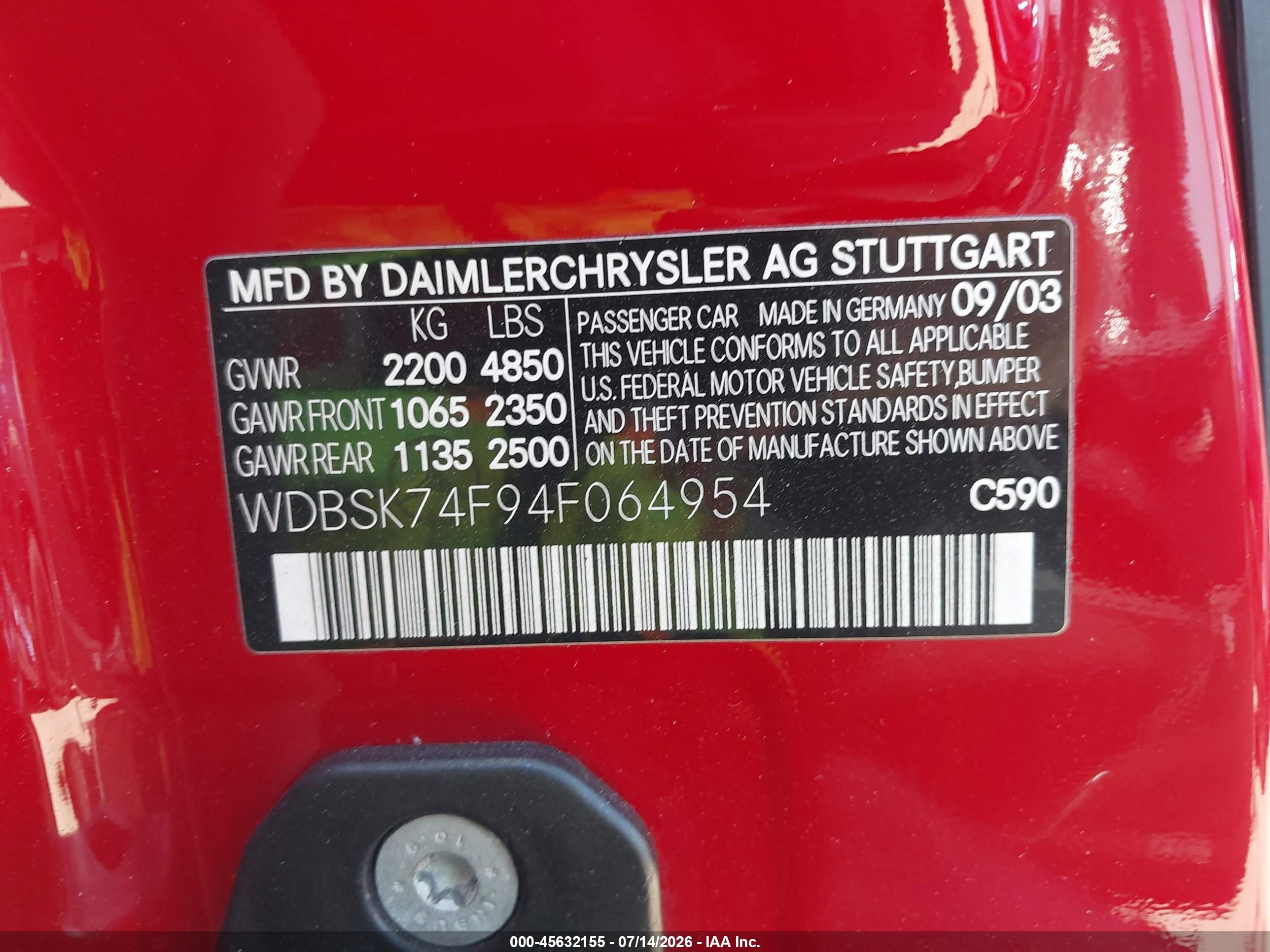2004 MERCEDES-BENZ SL 55 AMG SL55 AMG