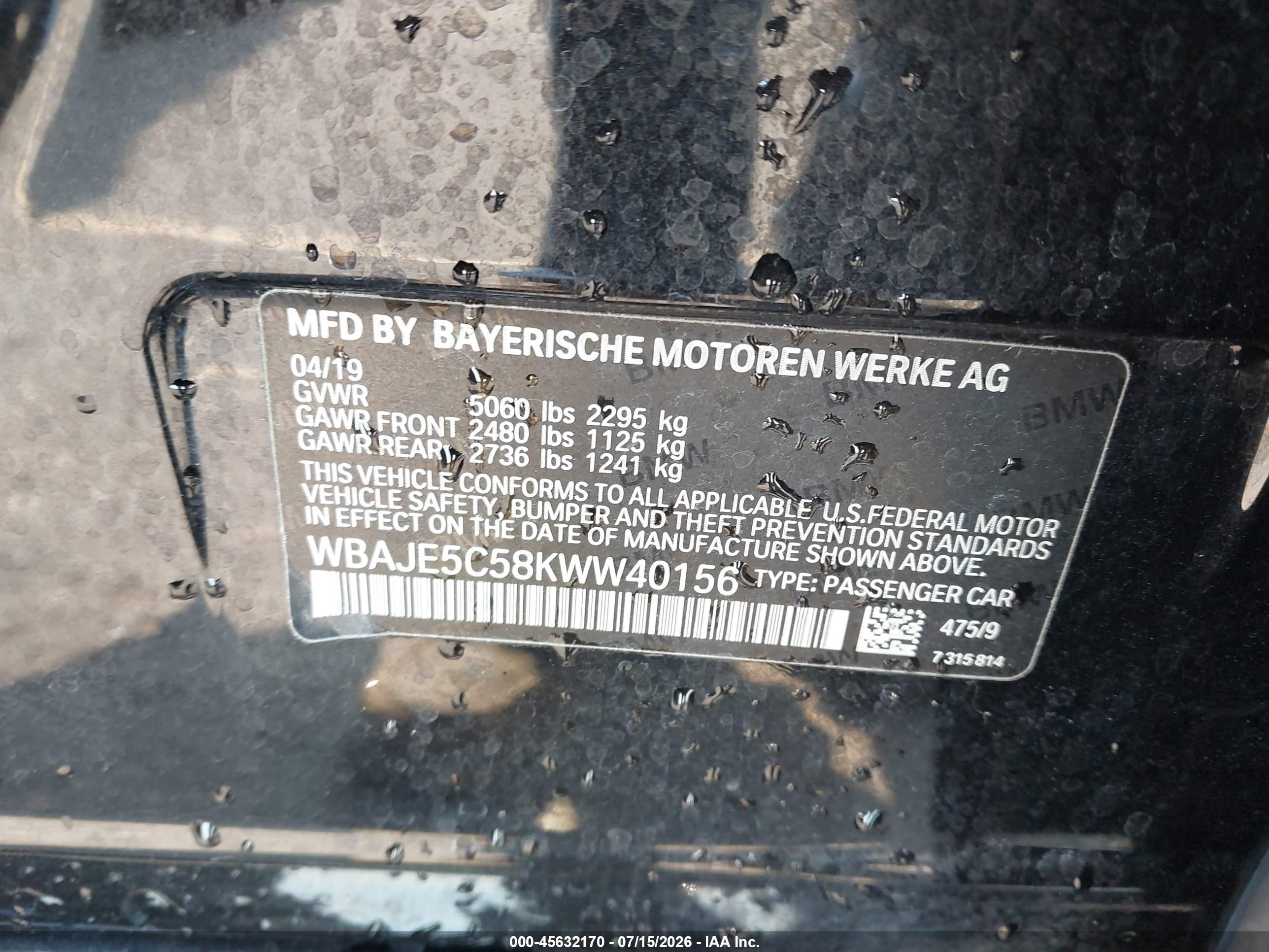 2019 BMW 540I
