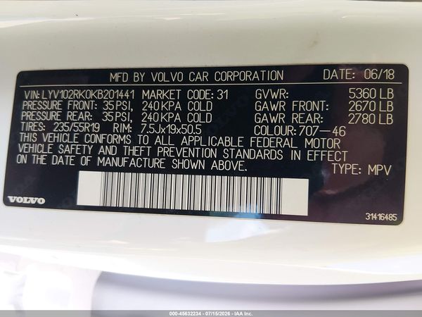 2019 VOLVO XC60 T5 MOMENTUM