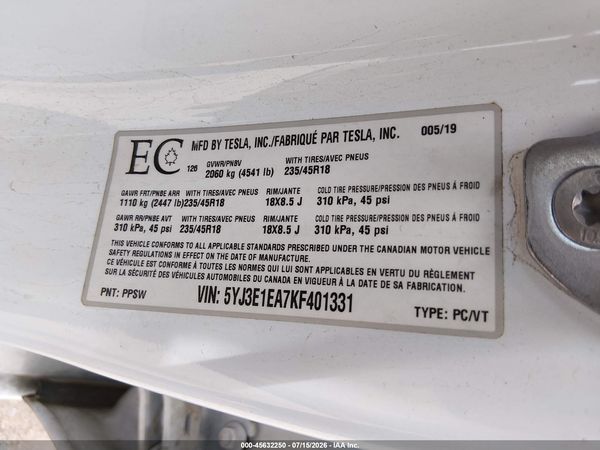 2019 TESLA MODEL 3