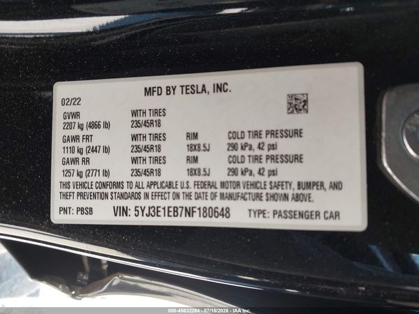 2022 TESLA MODEL 3