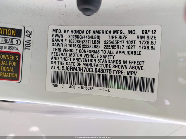 2012 HONDA CR-V EX-L