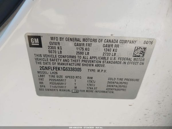 2016 CHEVROLET EQUINOX LT — I9