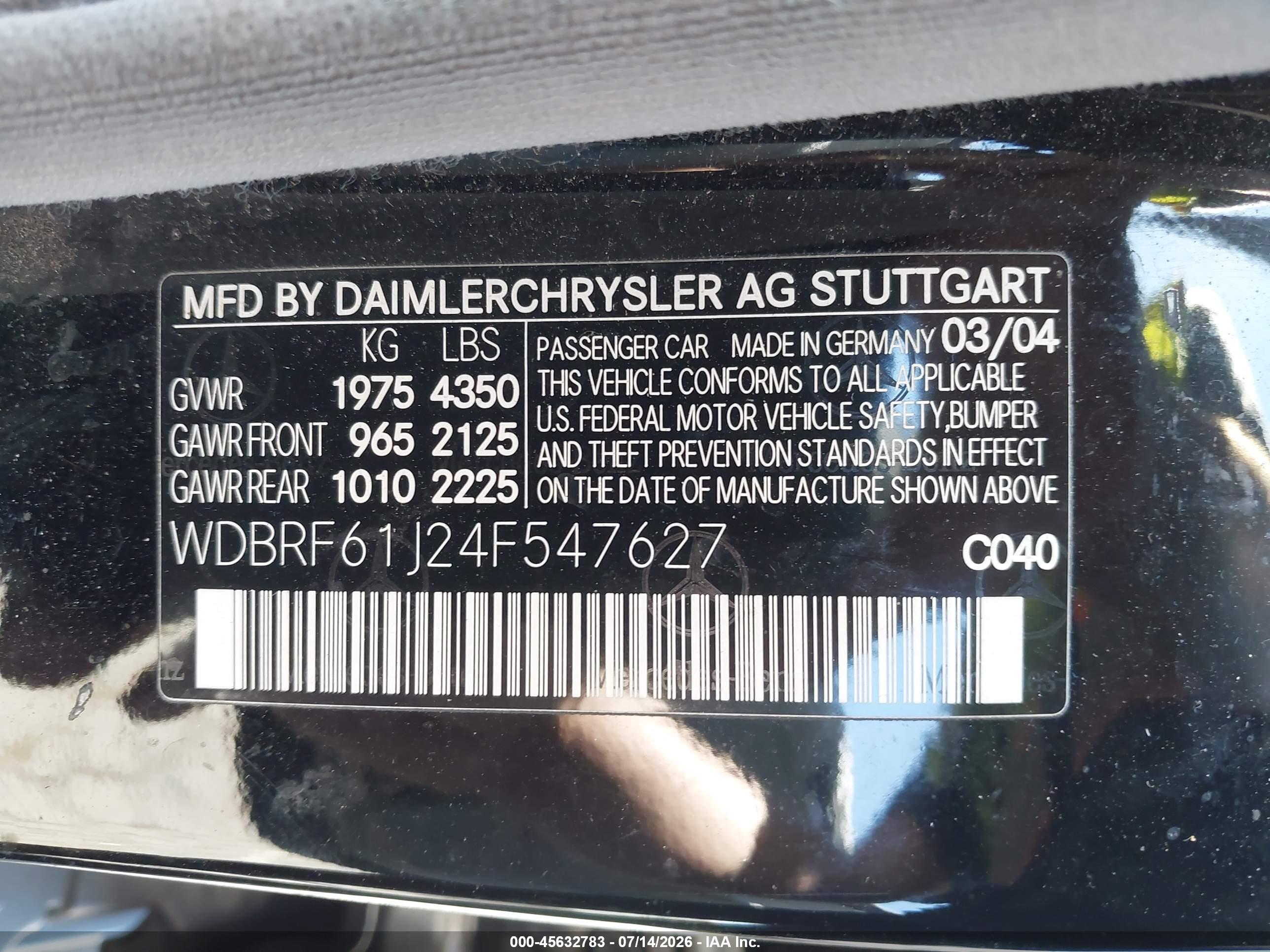 2004 MERCEDES-BENZ C 240 C240