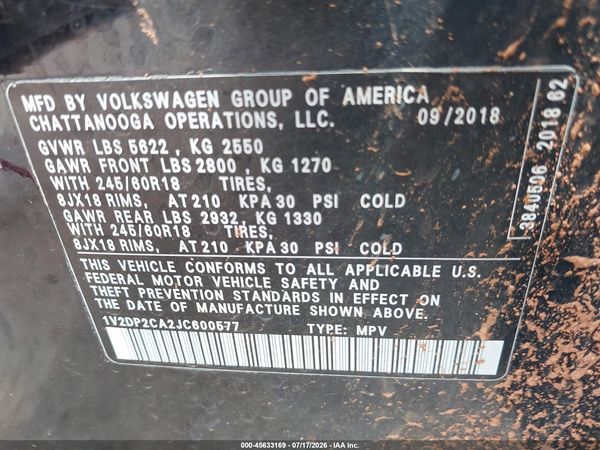2018 VOLKSWAGEN ATLAS — I9