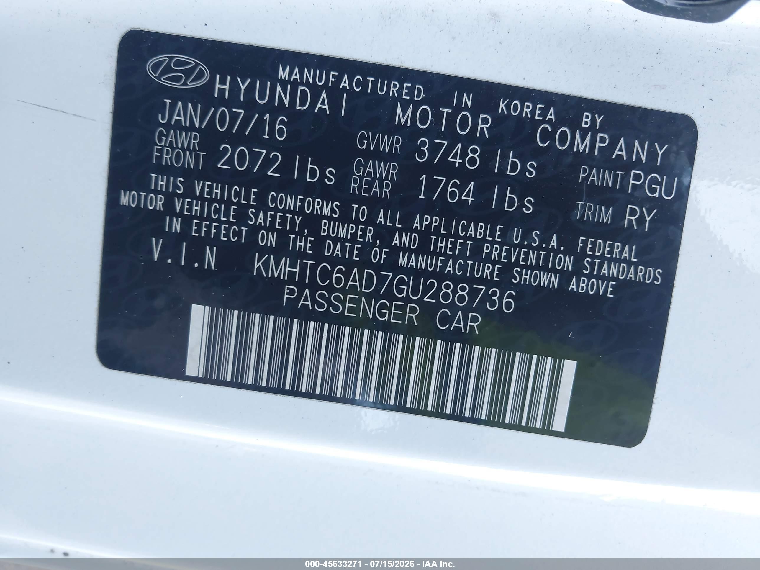 2016 HYUNDAI VELOSTER