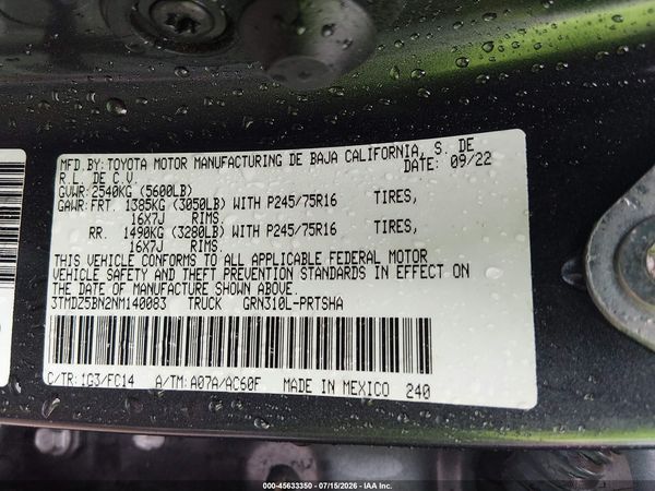 2022 TOYOTA TACOMA SR5 V6
