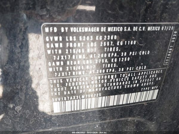 2020 VOLKSWAGEN TIGUAN 2.0T S — I9