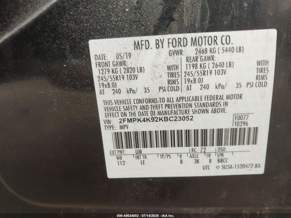 2019 FORD EDGE TITANIUM — I9