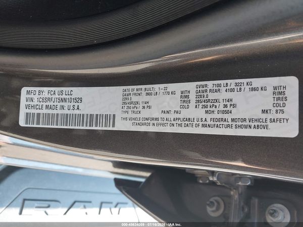 2022 RAM 1500 LARAMIE  4X4 5'7 BOX