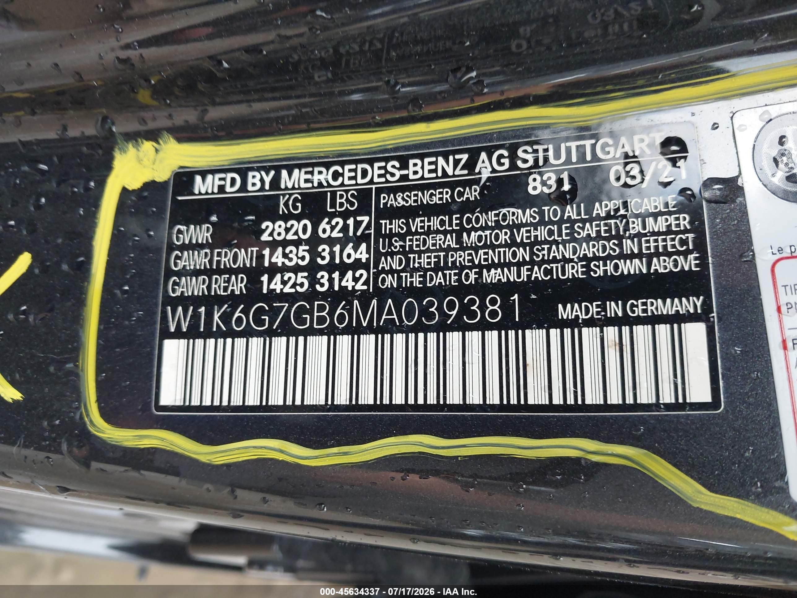 2021 MERCEDES-BENZ S 580 4MATIC