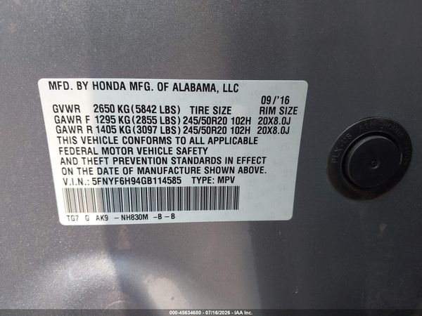 2016 HONDA PILOT TOURING