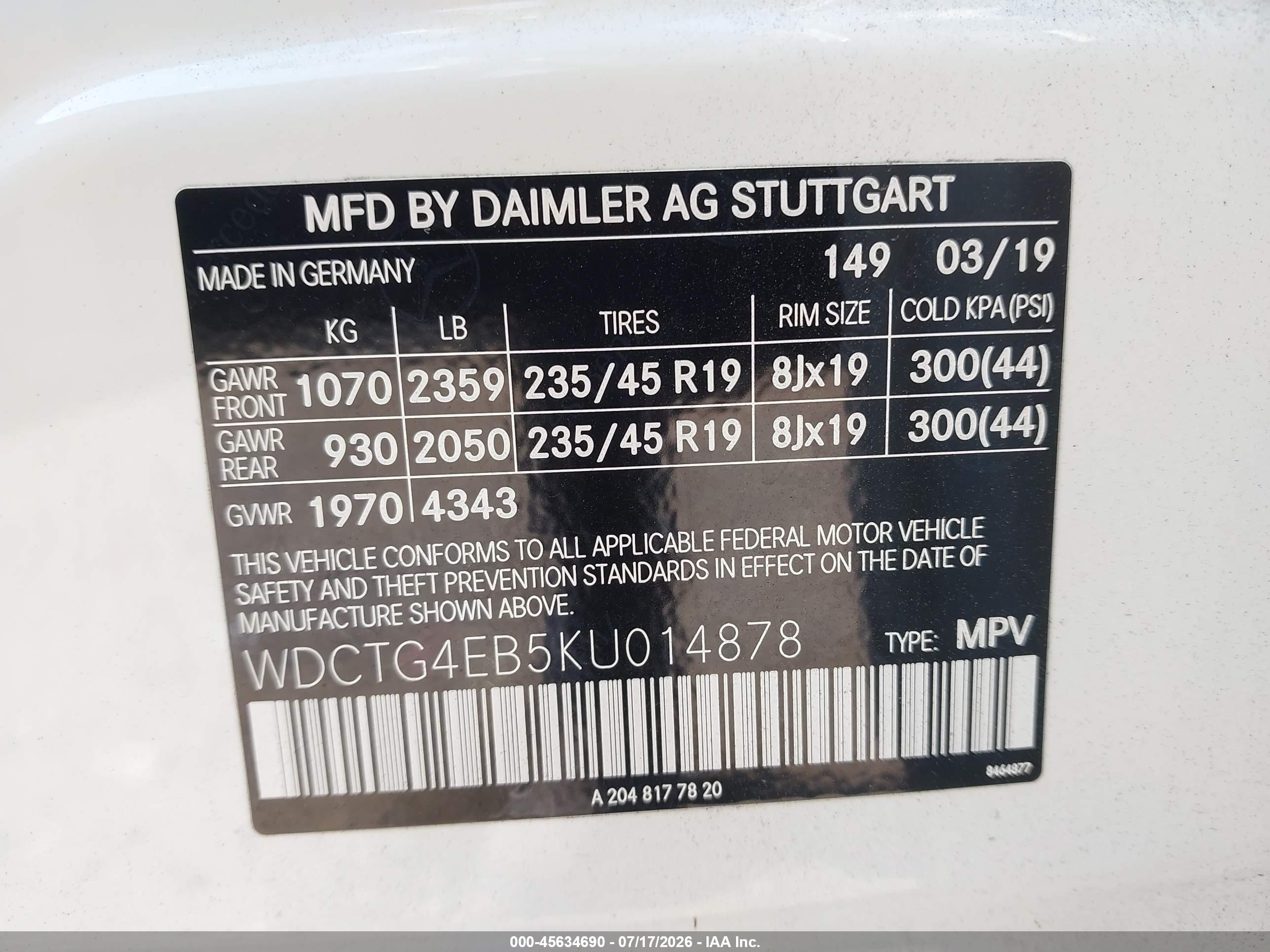 2019 MERCEDES-BENZ GLA 250 GLA250