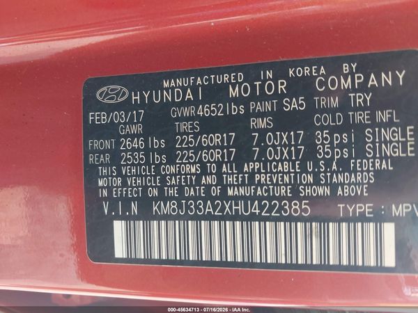 2017 HYUNDAI TUCSON ECO