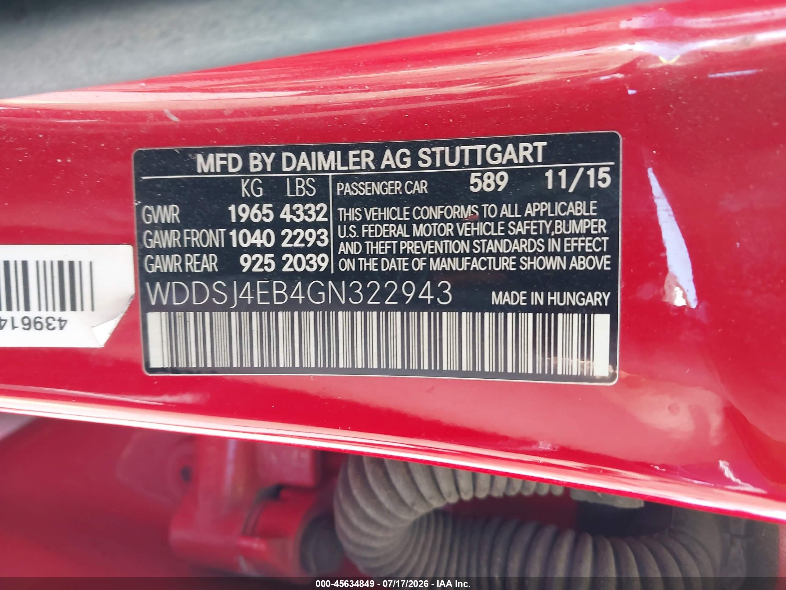 2016 MERCEDES-BENZ CLA 250 CLA250