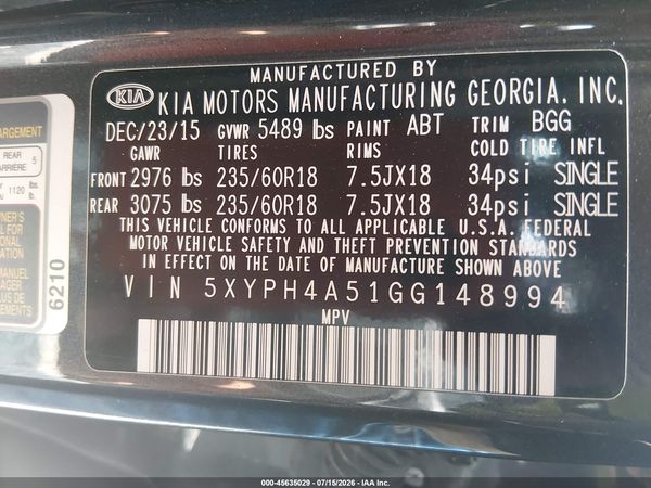 2016 KIA SORENTO 3.3L EX