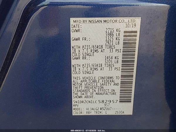 2020 NISSAN PATHFINDER SL 2WD