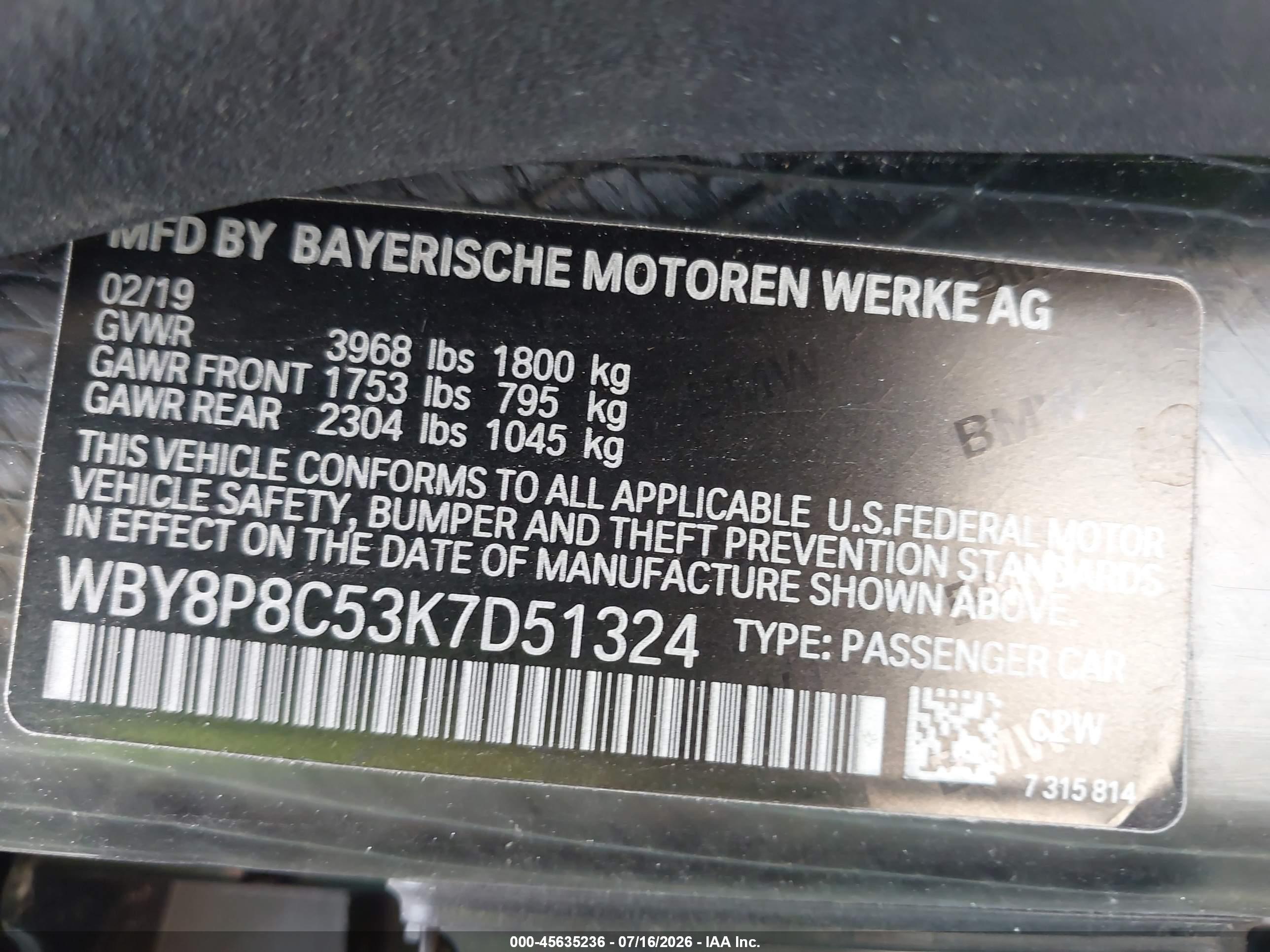 2019 BMW I3S 120AH W/RANGE EXTENDER
