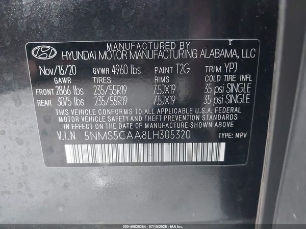 2020 HYUNDAI SANTA FE LIMITED 2.0T