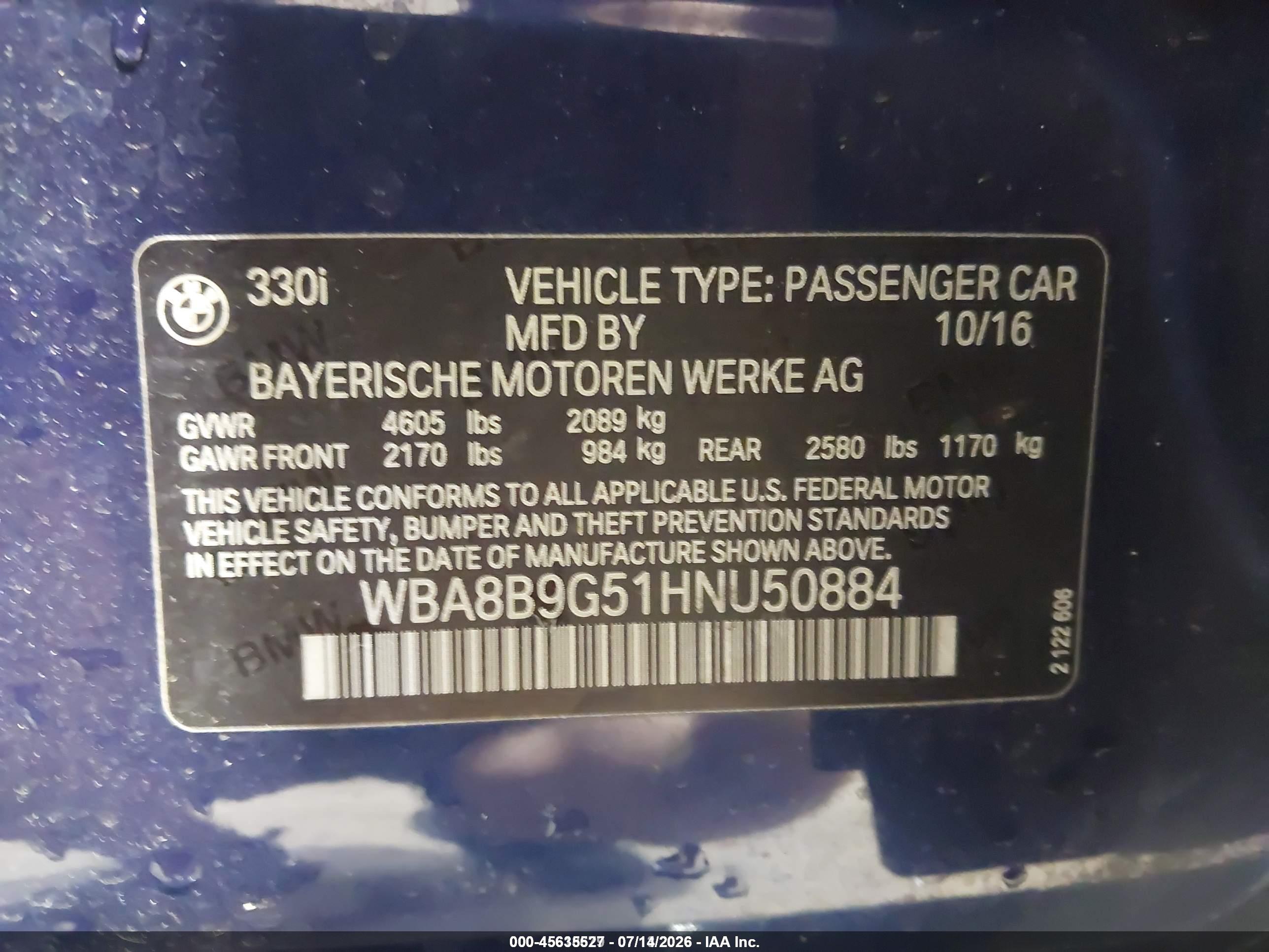 2017 BMW 3 SERIES 330I