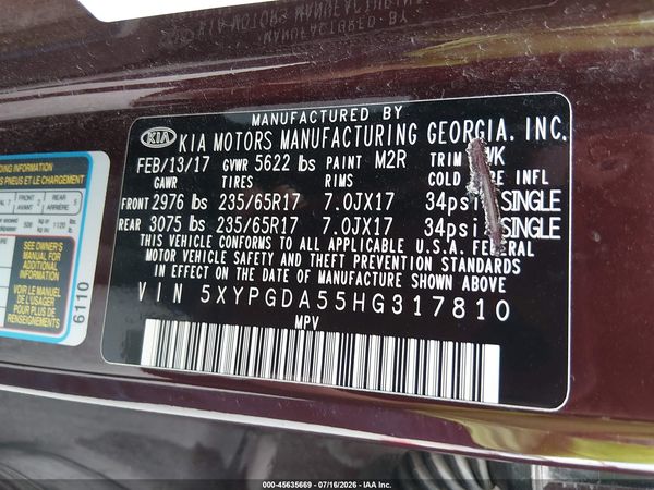2017 KIA SORENTO 3.3L LX