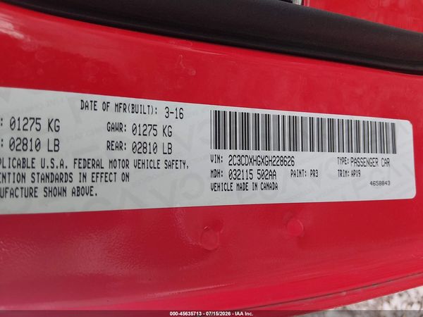 2016 DODGE CHARGER SXT