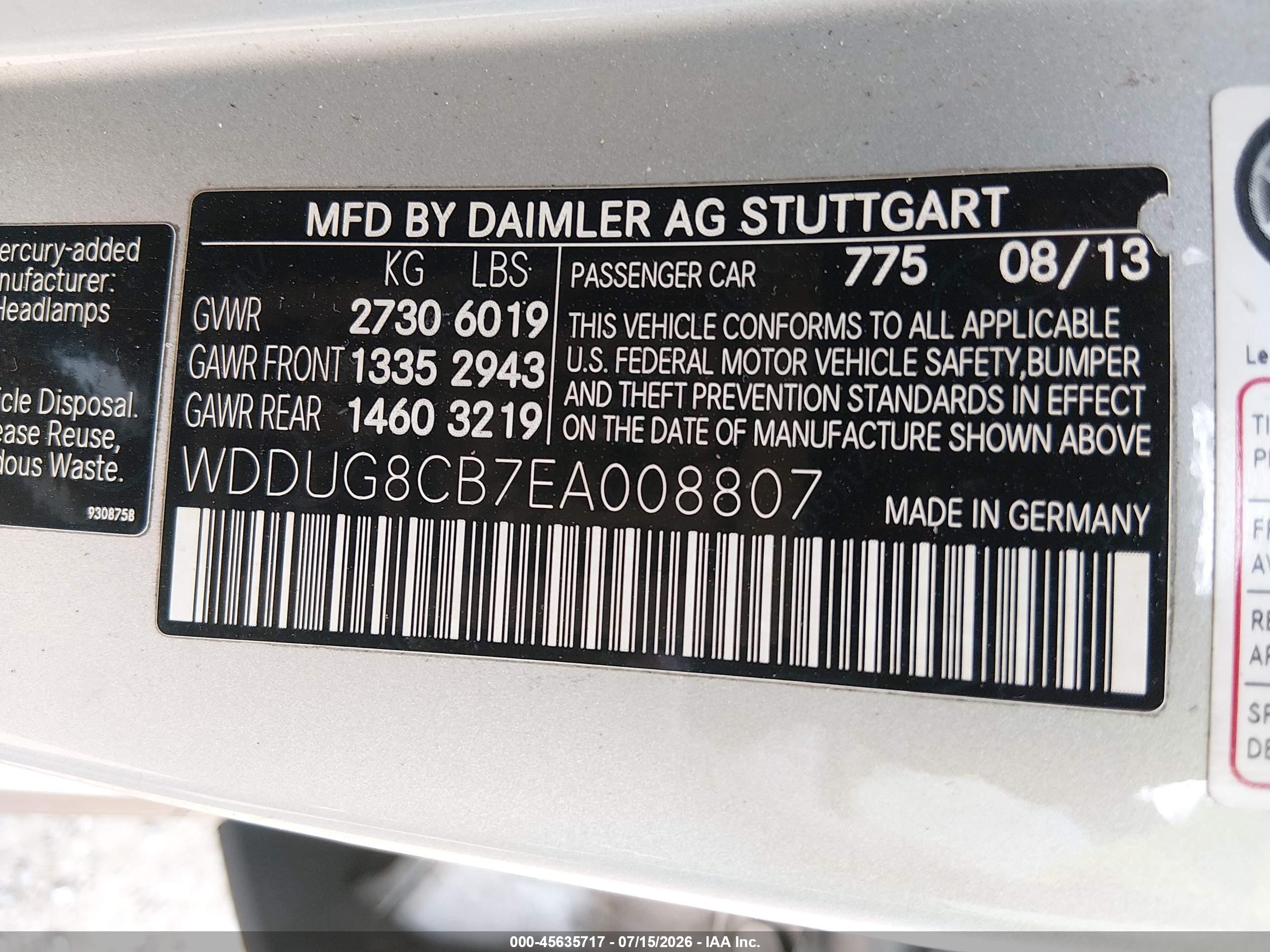 2014 MERCEDES-BENZ S 550 S550